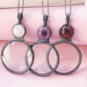 Amber Gemstone Magnifying Glass Pendant Necklace Reading Glasses Chain Crystal